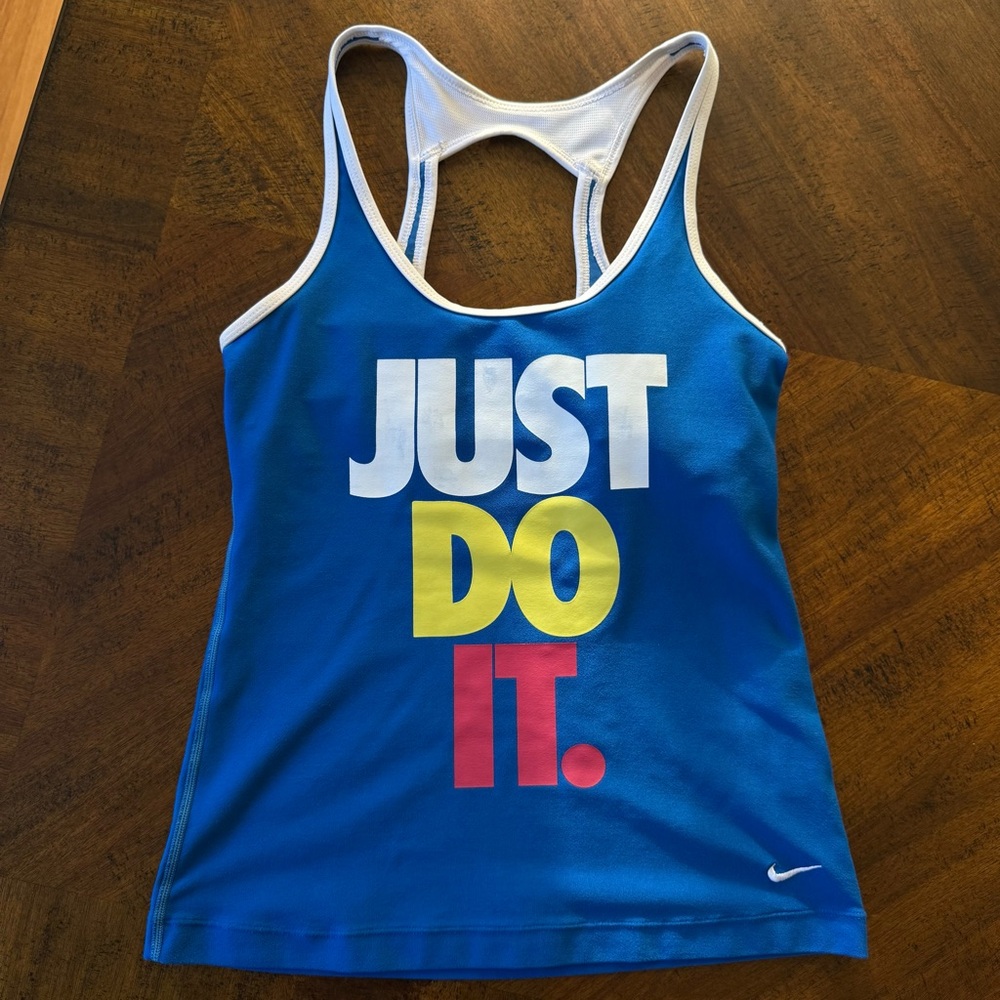 Nike Women's Blue Just Do It Tank with Built-In Bra & Open Back